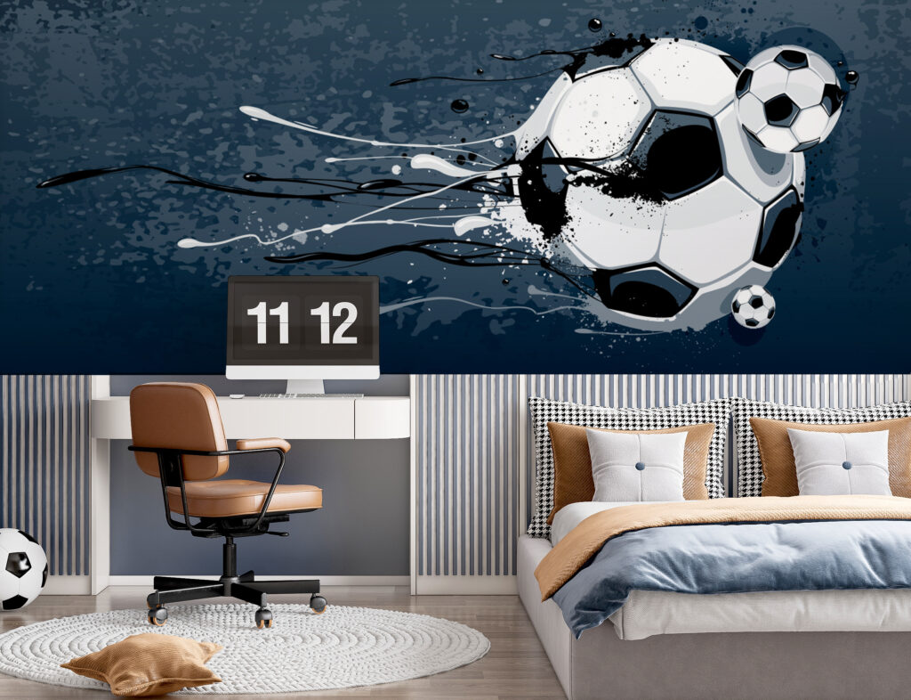 Pallone tra vernice blu in un ambiente