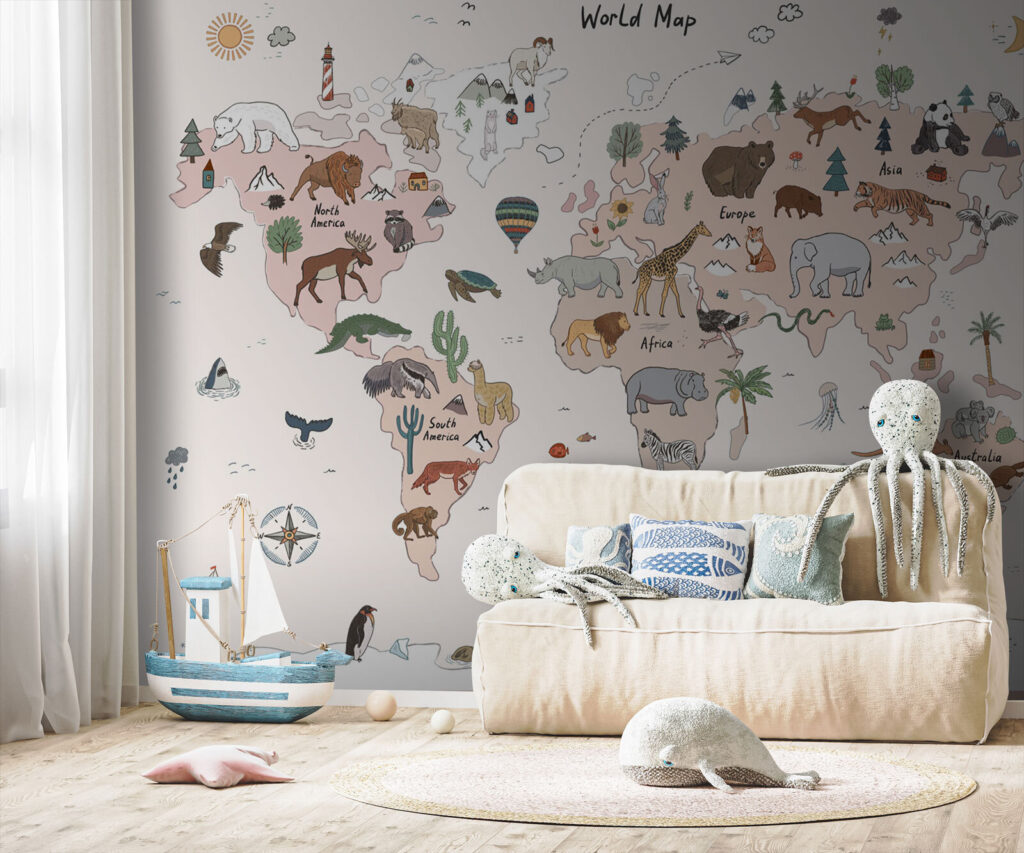 Continenti con animali disegnati — ambiente 1