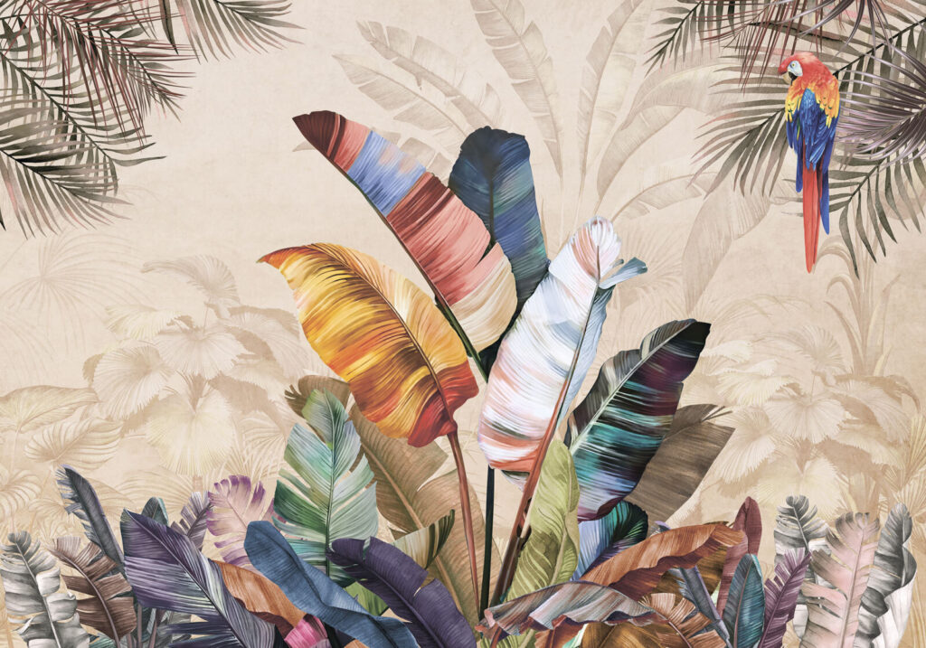 Ara circondata da foglie — design completo