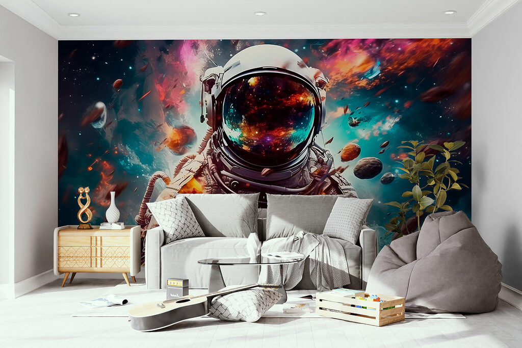 Astronauta tra nebbie colorate — ambiente 5