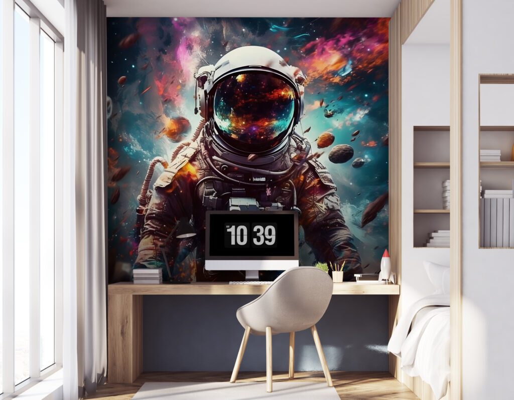 Astronauta tra nebbie colorate — ambiente 3