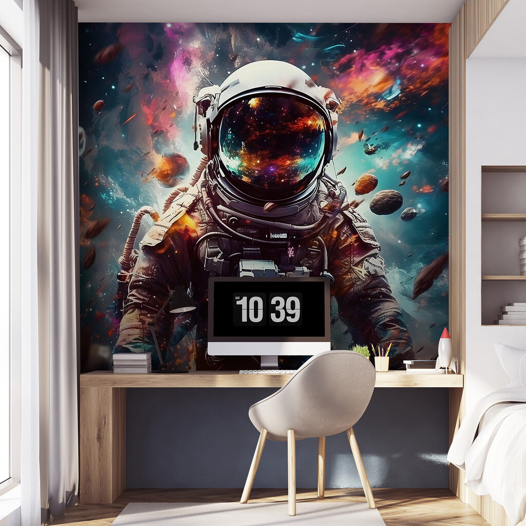 Astronauta tra nebbie colorate — ambiente 6