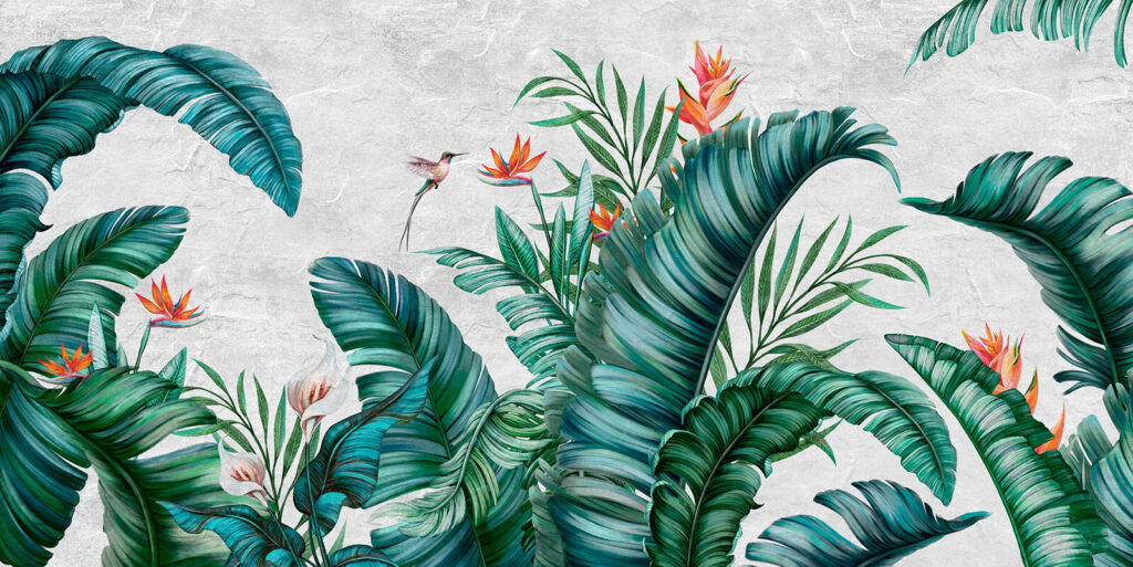 Foglie verdi e strelitzie — design completo