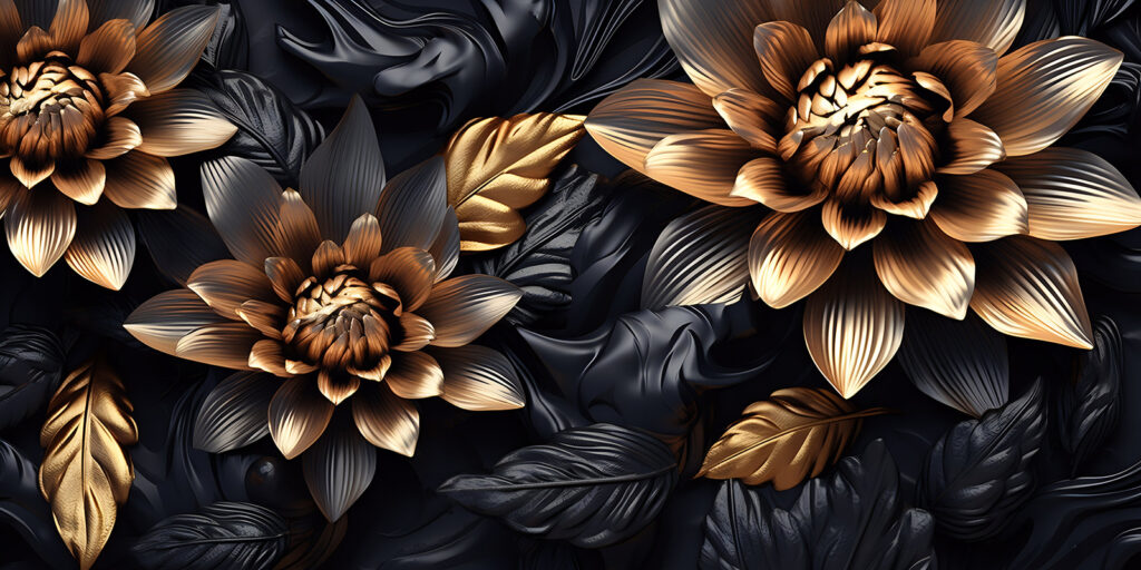 Fiori dorati tra foglie — design completo