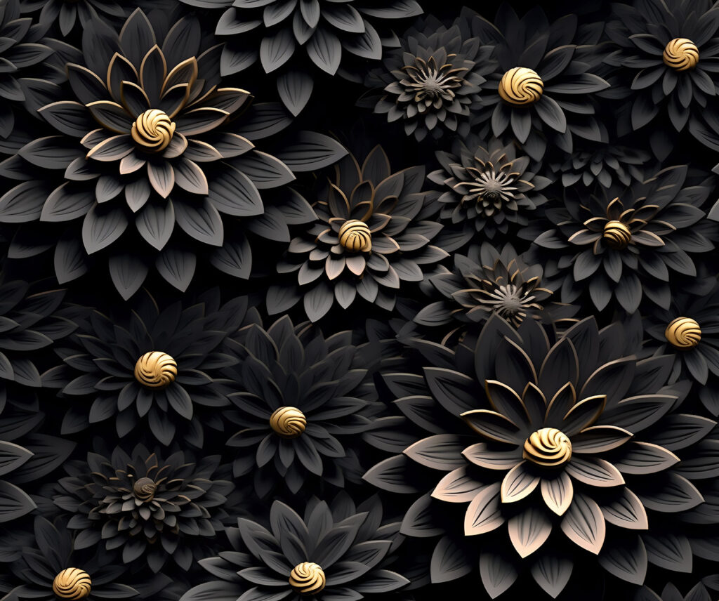 Fiori neri, cuori dorati — design completo