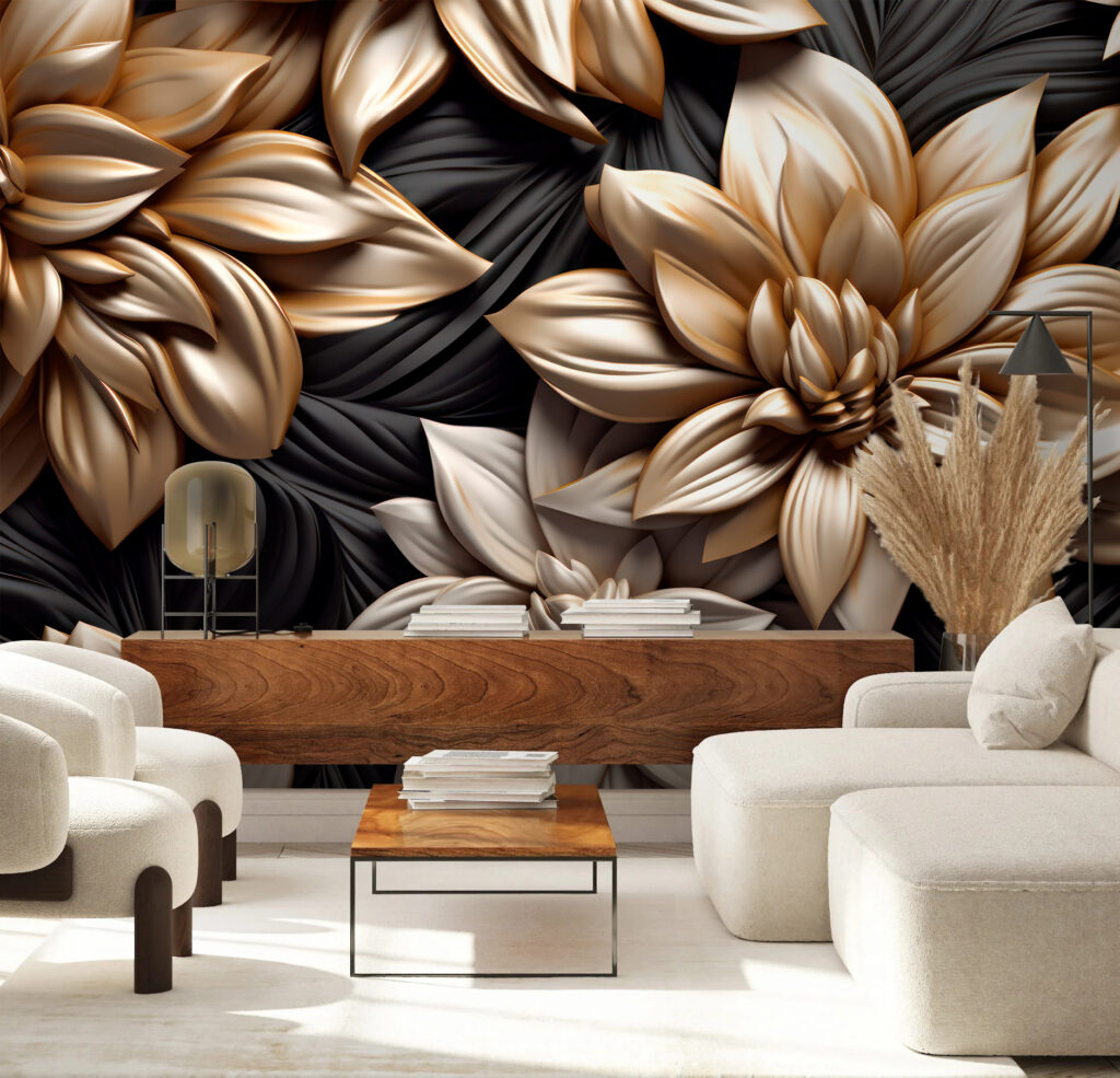 Fiori dorati sul nero — ambiente 1