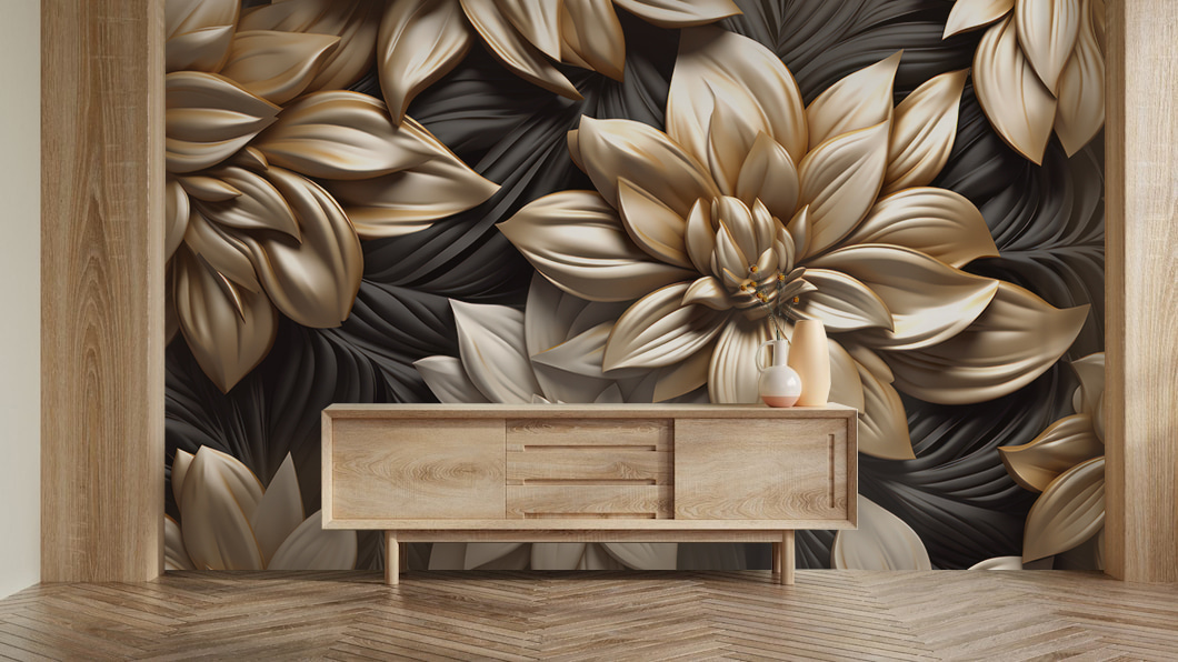 Fiori dorati sul nero — ambiente 2