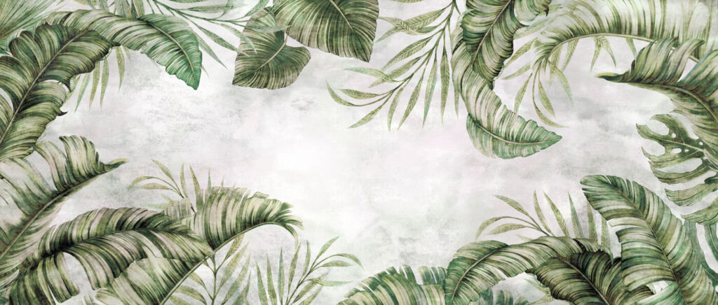 Foglie tropicali su bianco — design completo
