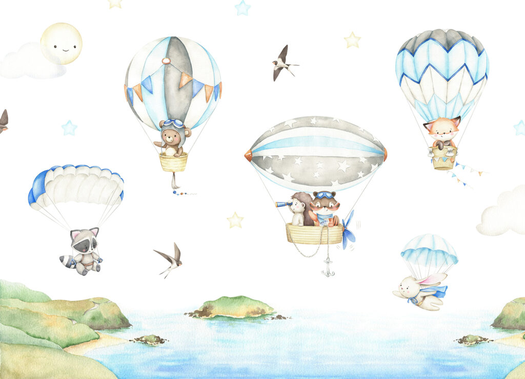 Animali in mongolfiera — design completo