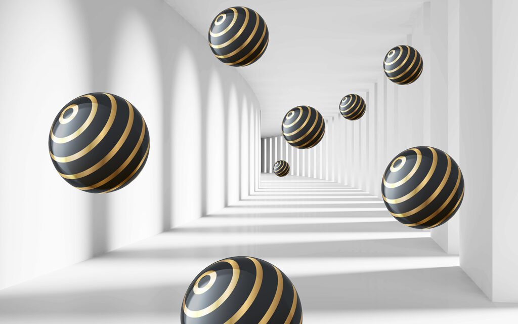 Sfere con anelli dorati — design completo