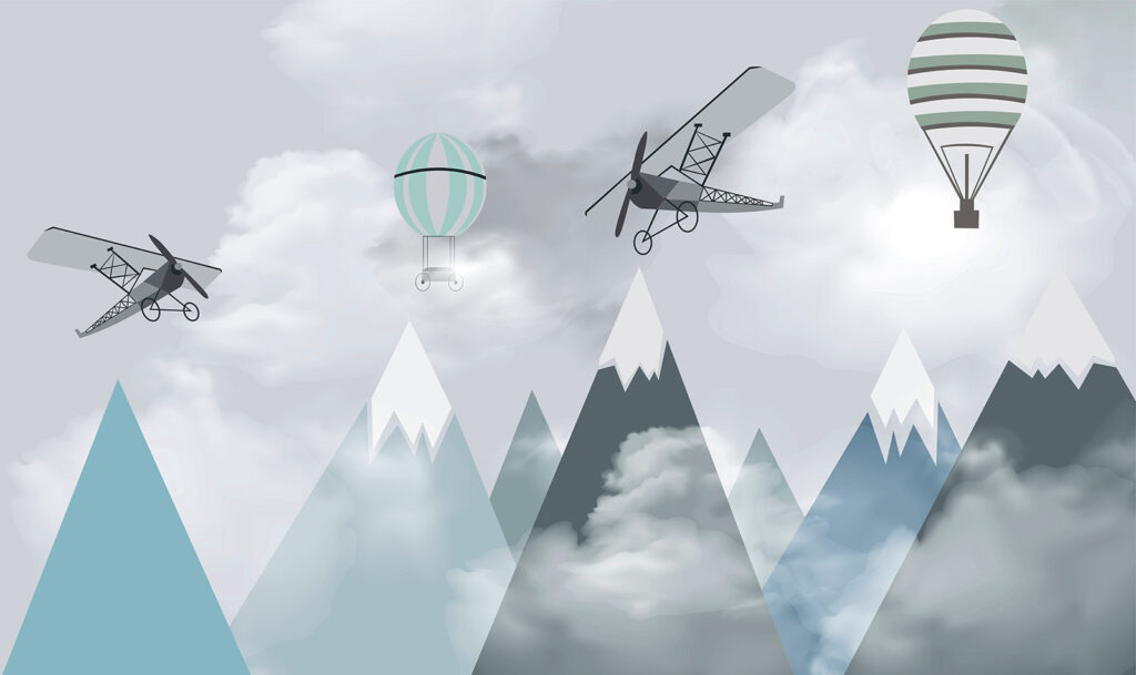 Aerei sopra montagne turchesi — design completo