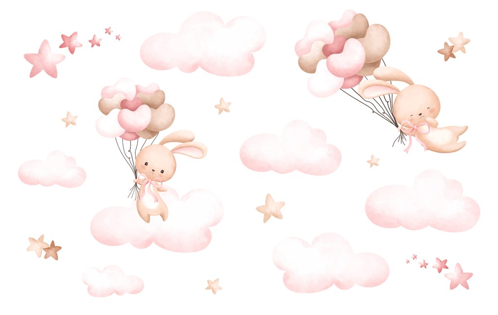 Coniglietti sopra nuvole rosa — design completo