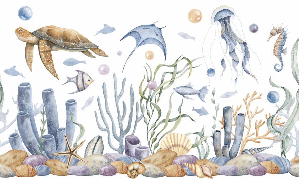 Barriera corallina ad acquerello — design completo