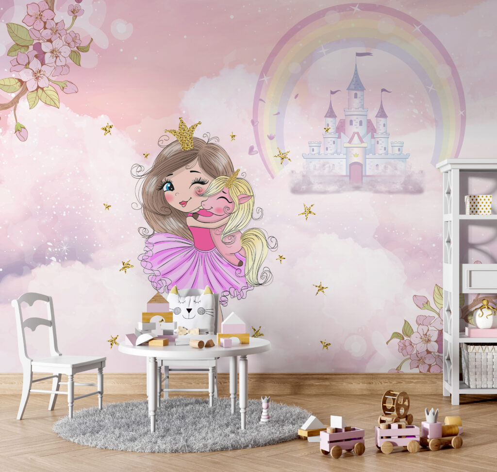 Principessa sotto l’arcobaleno in un ambiente