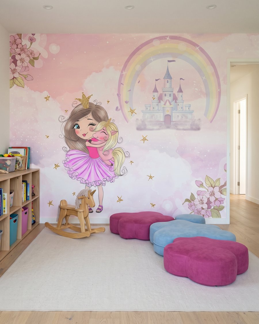 Principessa sotto l’arcobaleno in un ambiente