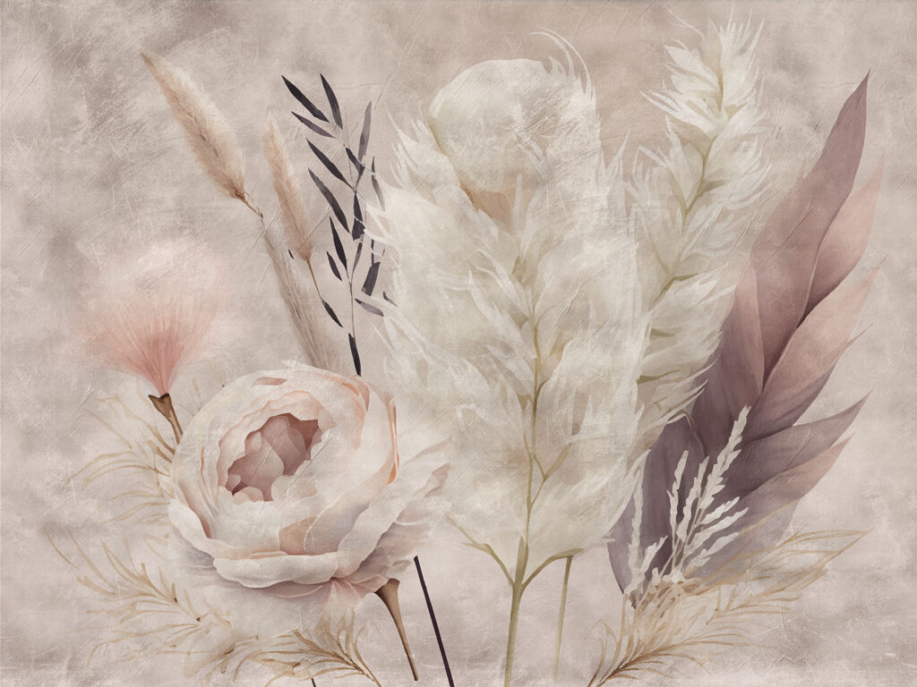 Rosa tra erbe secche — design completo