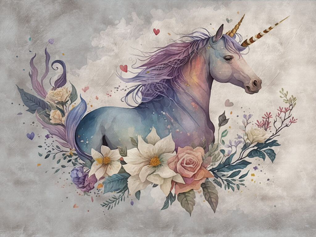 Unicorno tra i cuori — design completo