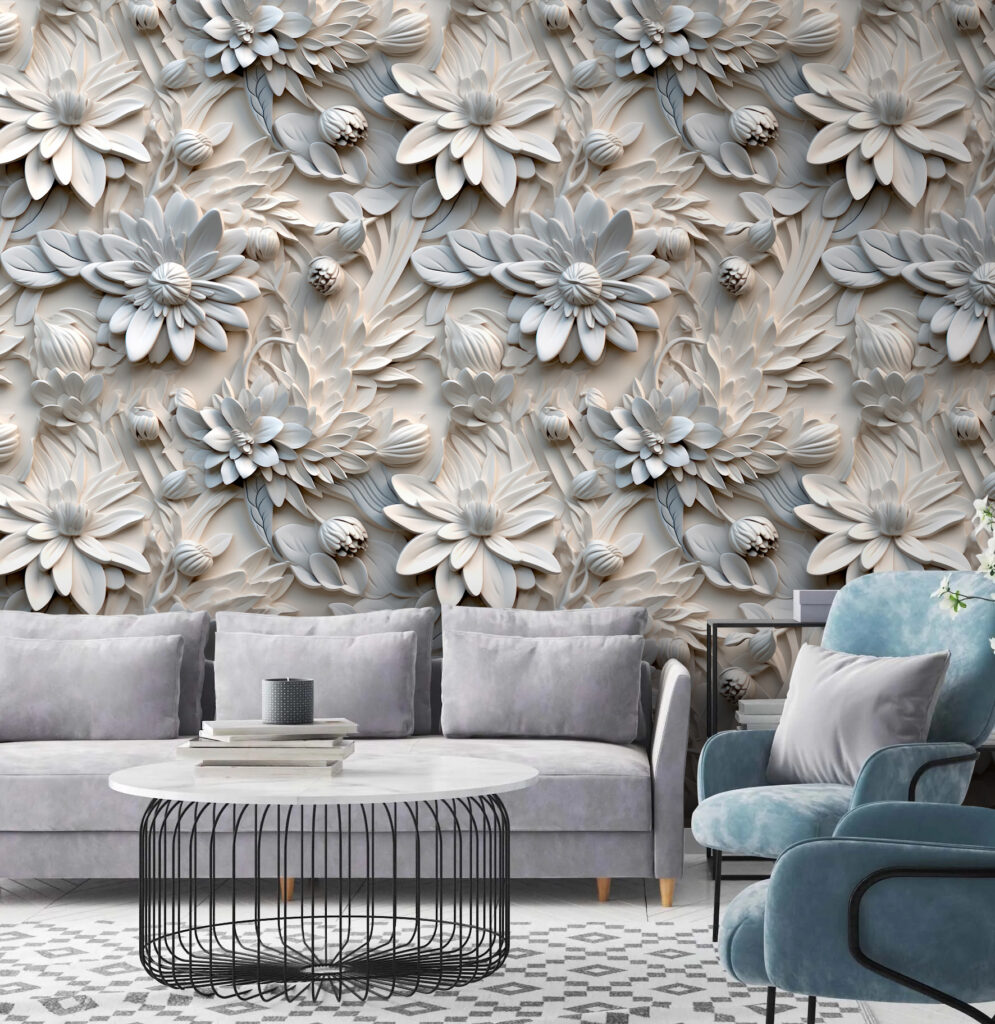 Fiori bianchi in rilievo — ambiente 3