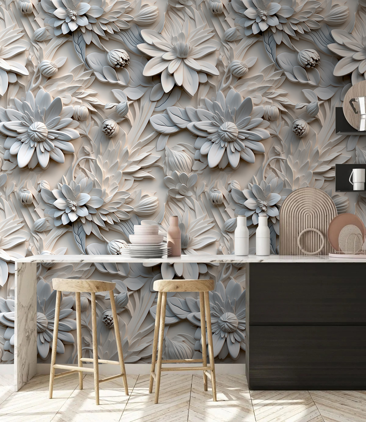 Fiori bianchi in rilievo — ambiente 5