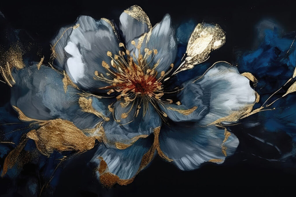 Fiore blu, accenti dorati — design completo