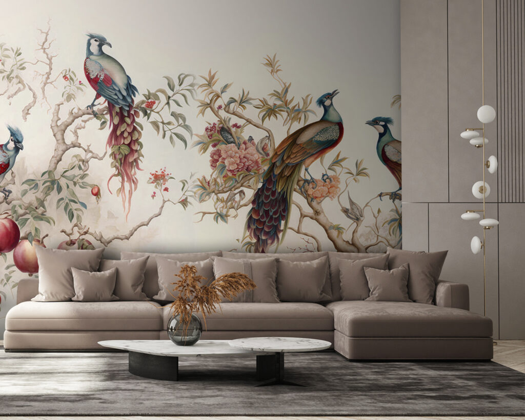 Pavoni tra rami fioriti — ambiente 3
