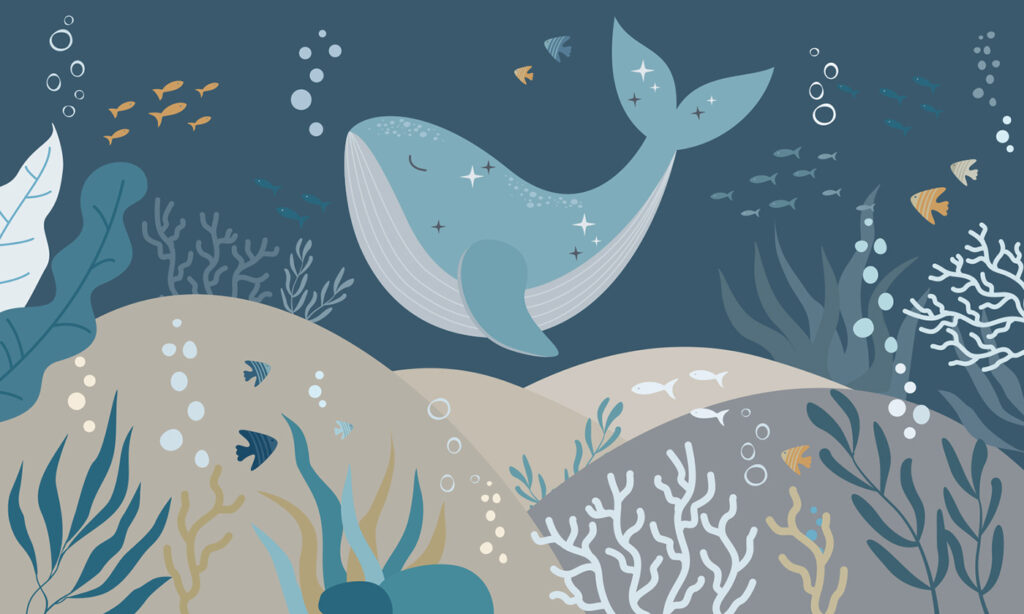 Balena sul fondale blu — design completo