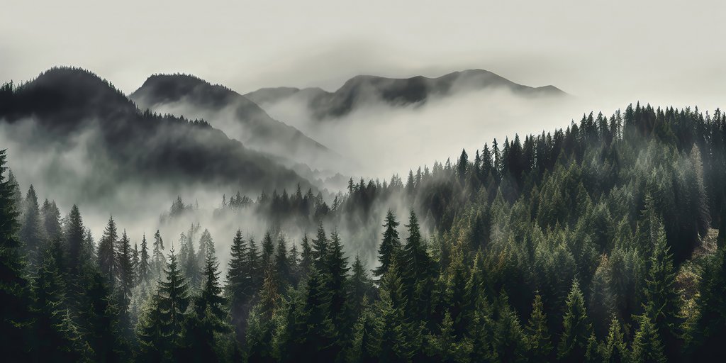 Nebbia sui boschi montani — design completo
