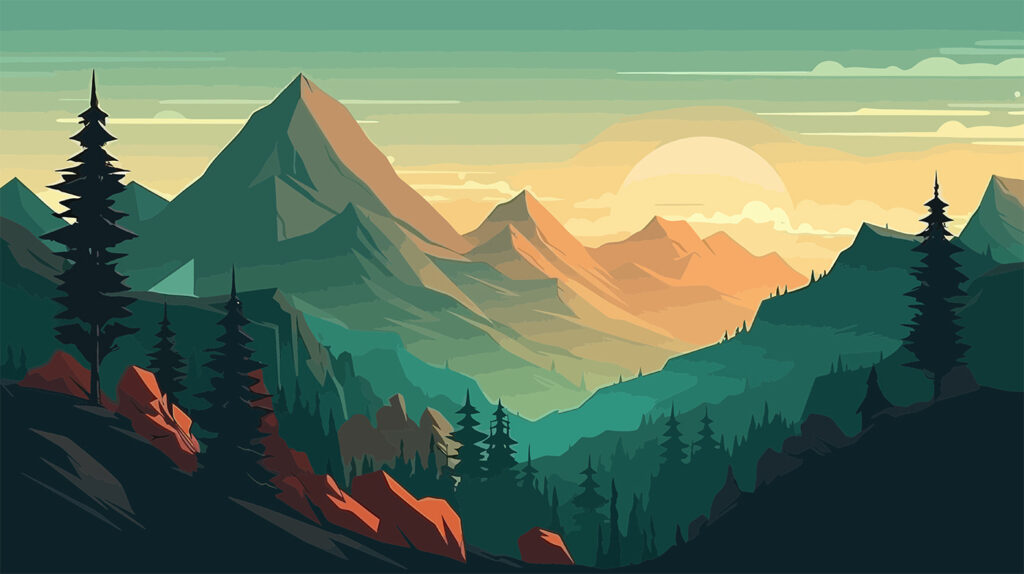 Montagne a tinte piatte — design completo
