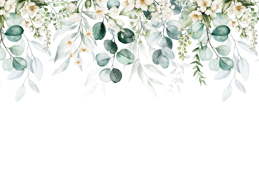 Fiori bianchi, foglie pendenti — design completo