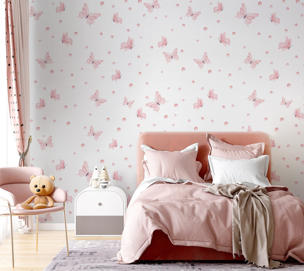 Farfalle rosa su bianco in un ambiente