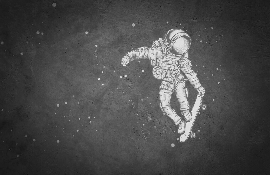 Astronauta sullo skateboard — design completo