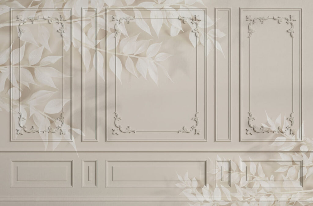 Foglie pallide su boiserie — design completo