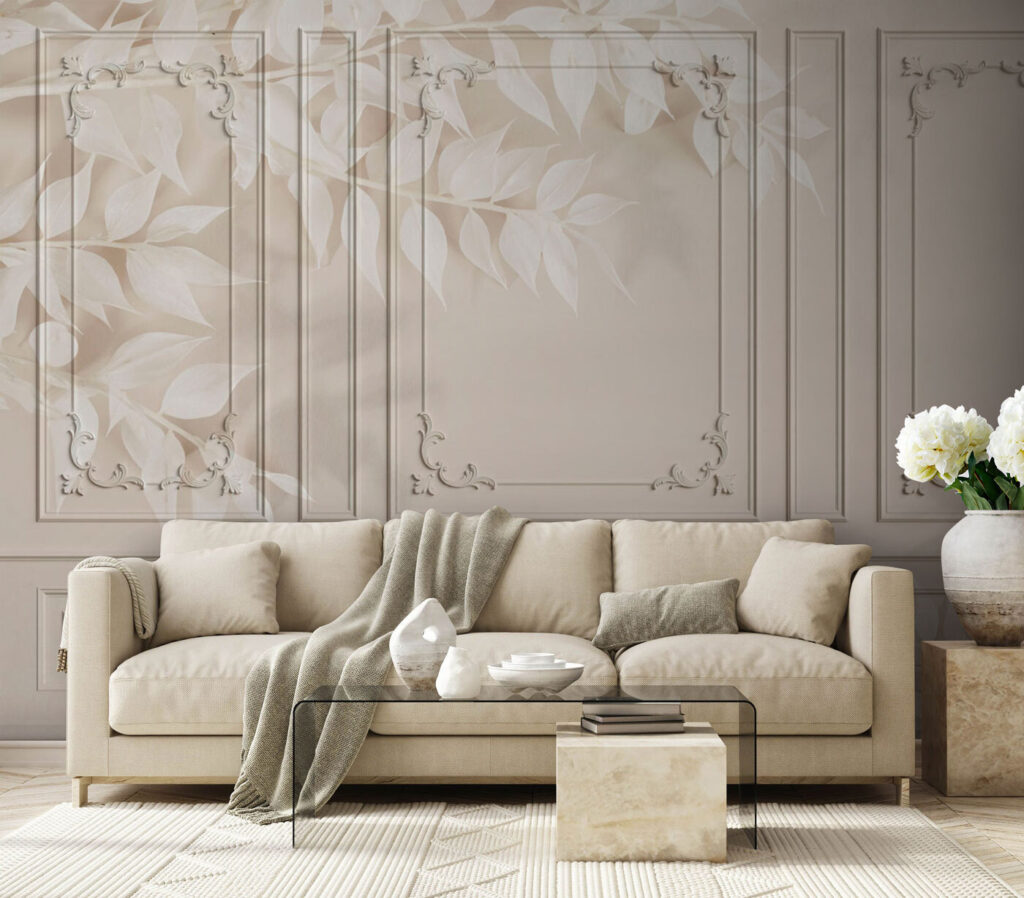 Foglie pallide su boiserie — ambiente 1