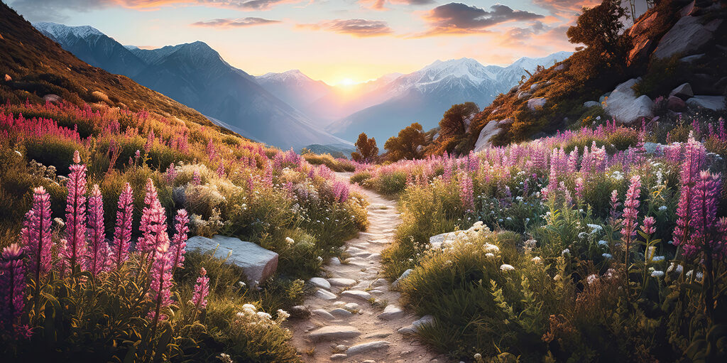Sentiero tra alti fiori — design completo