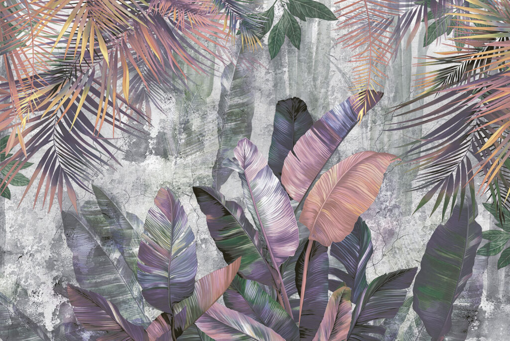 Foglie viola su grigio — design completo