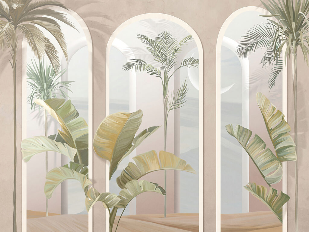 Palme tra archi rosa — design completo