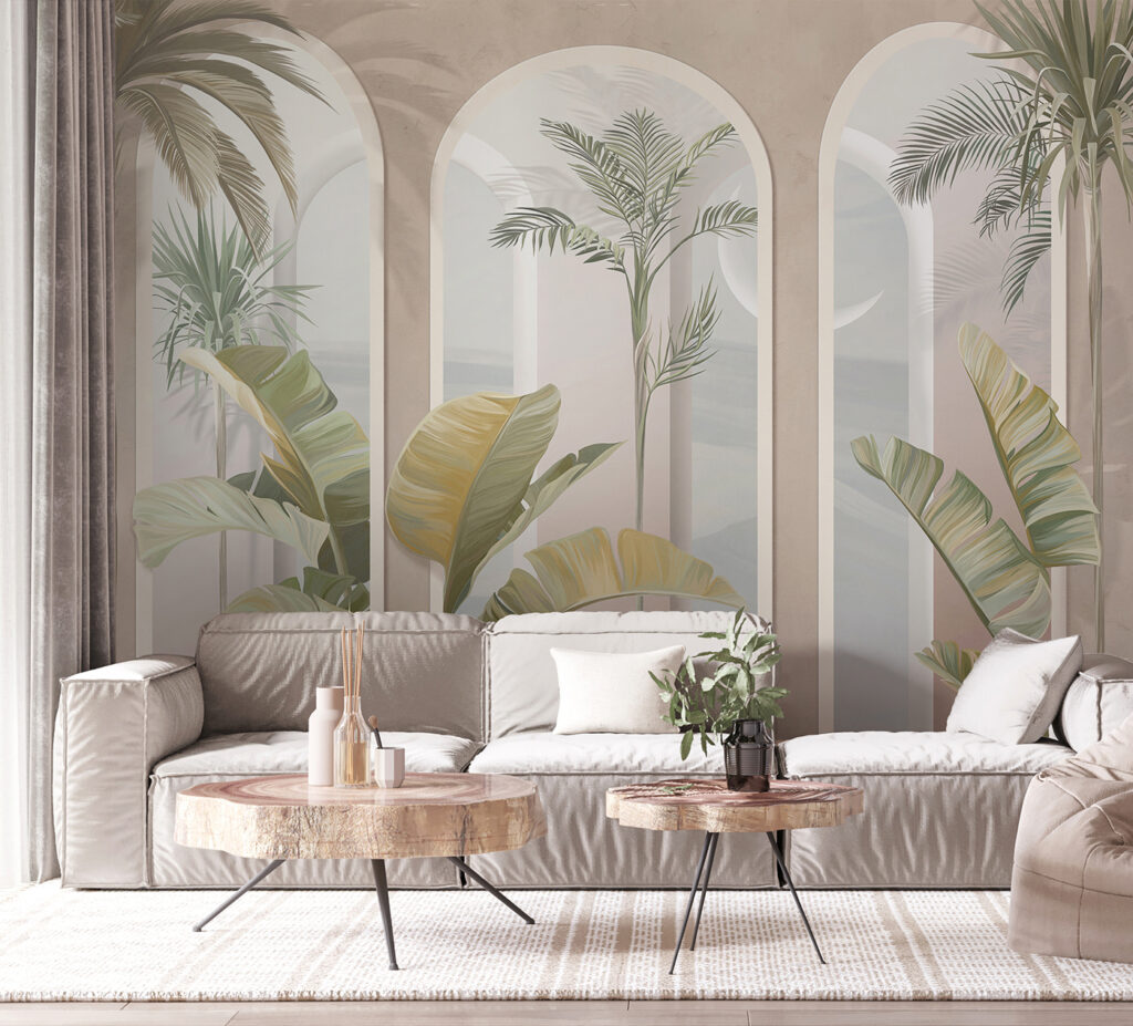 Palme tra archi rosa — ambiente 3