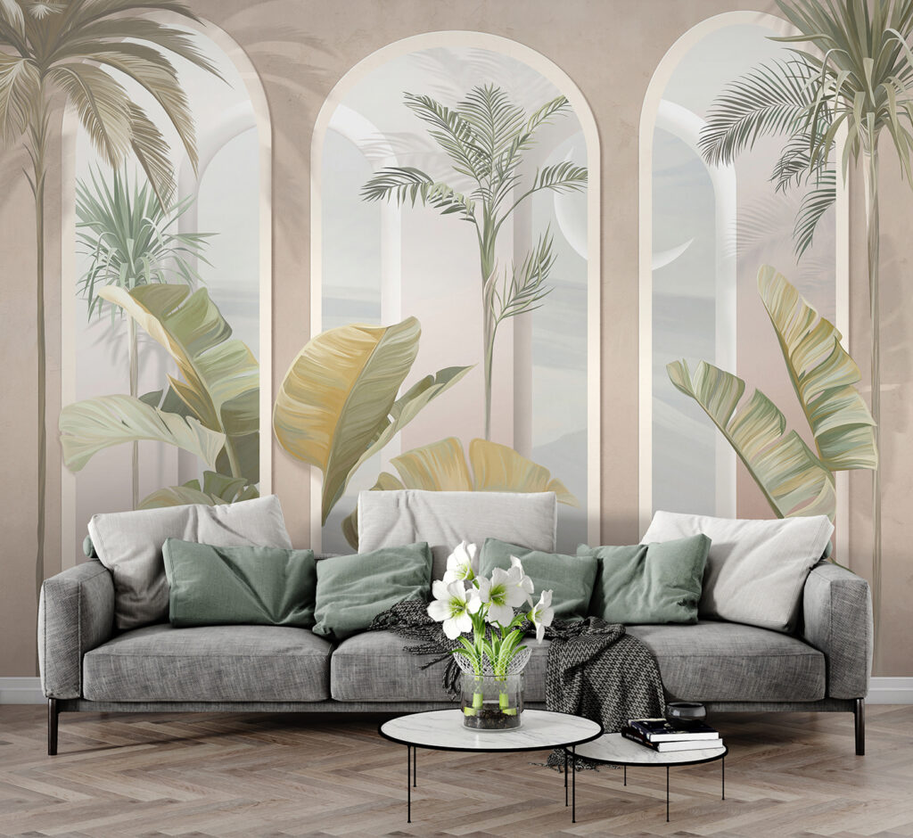 Palme tra archi rosa — ambiente 5