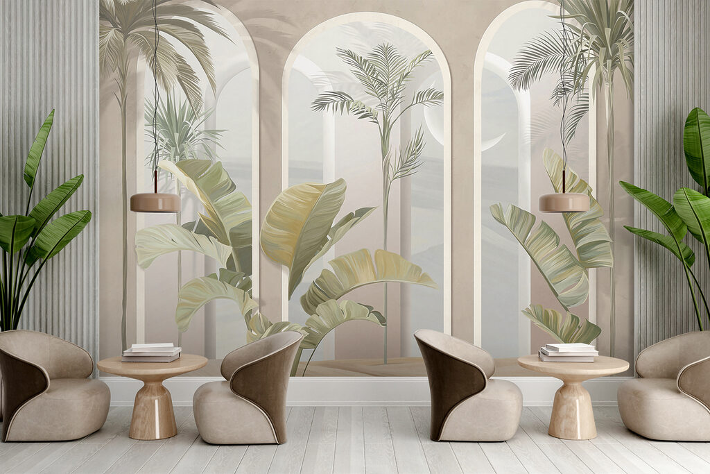 Palme tra archi rosa — ambiente 8