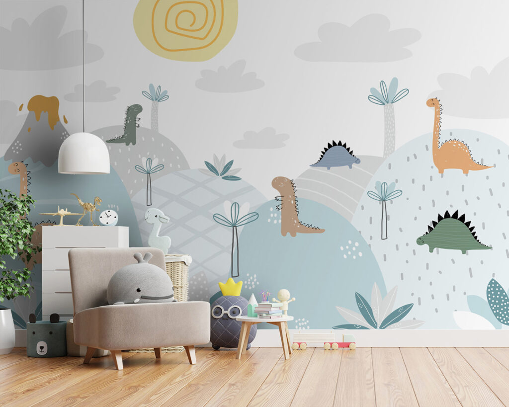 Dinosauri tra vulcani pastello — ambiente 1