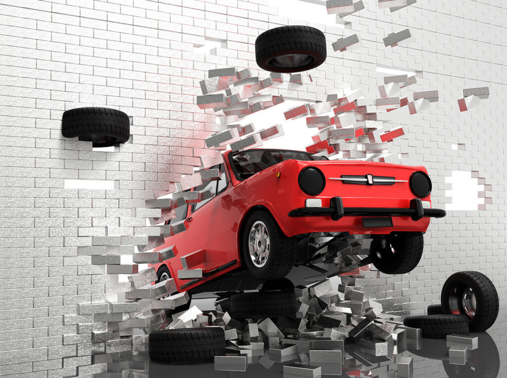 Auto rossa dal muro — design completo
