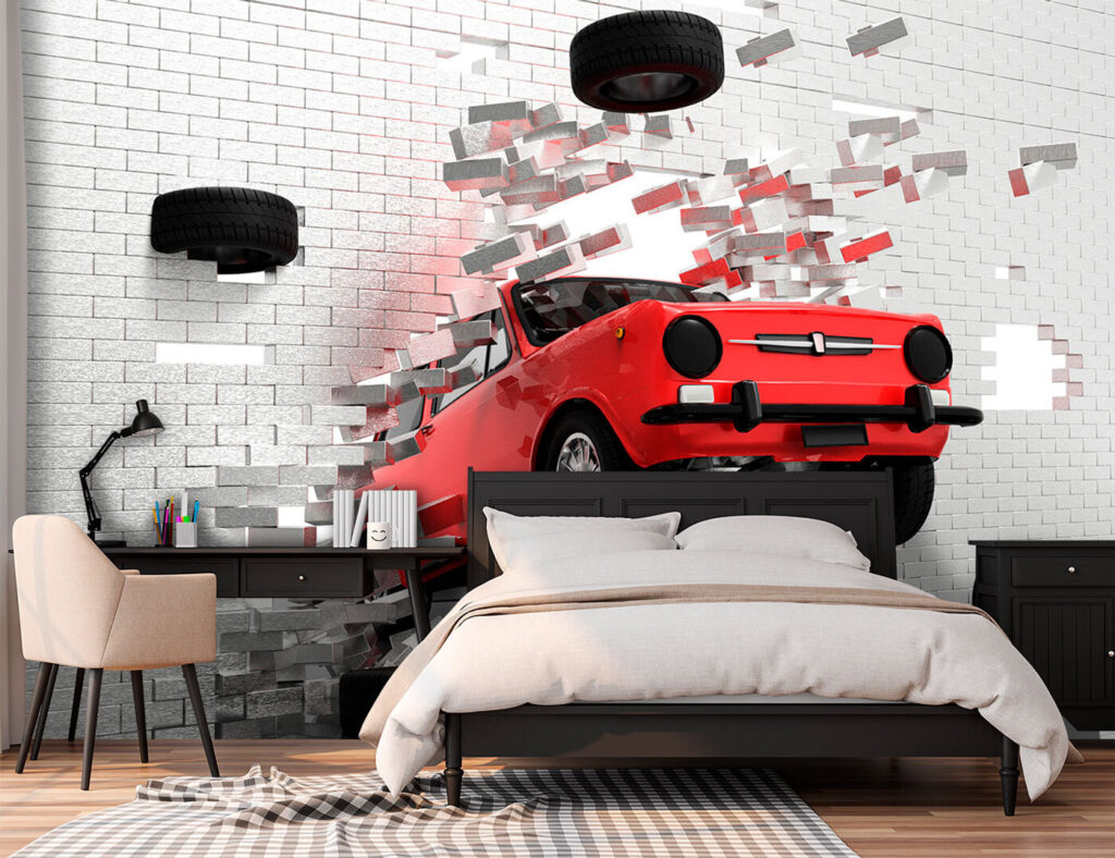 Auto rossa dal muro — ambiente 3