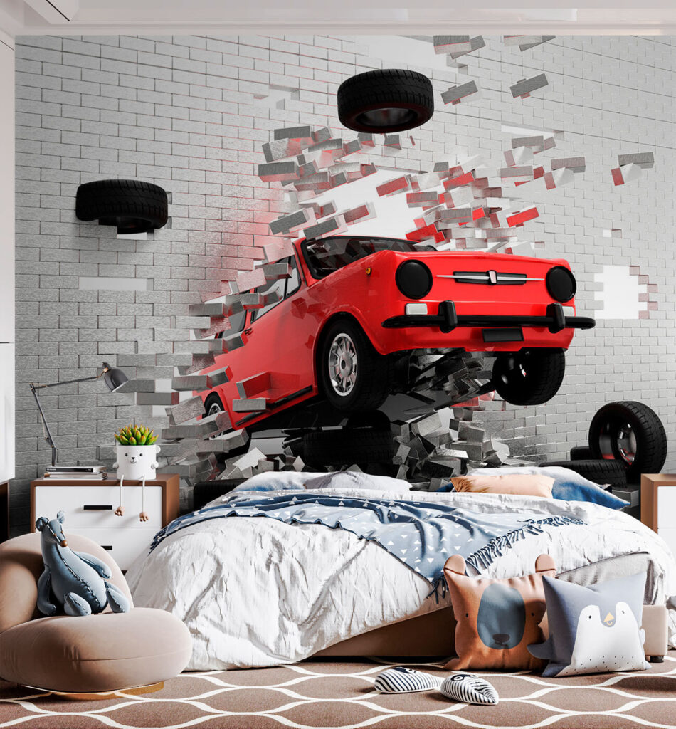 Auto rossa dal muro — ambiente 2