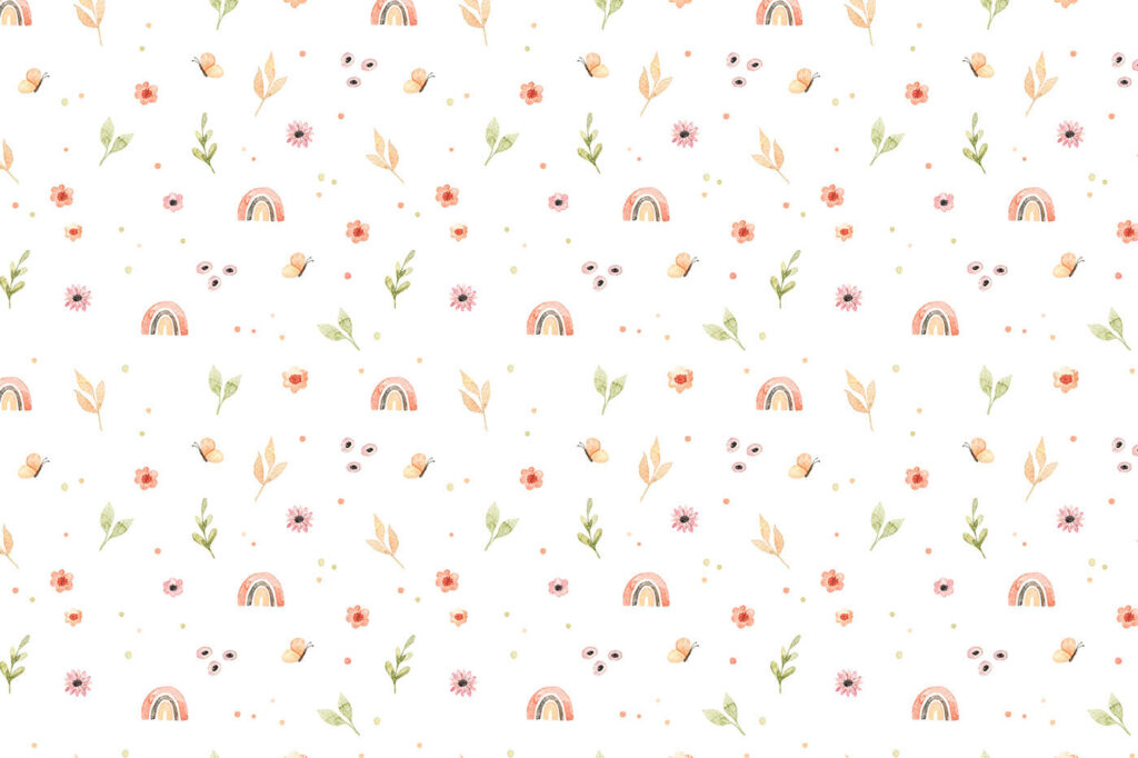 Piccoli arcobaleni tra fiorellini — design completo