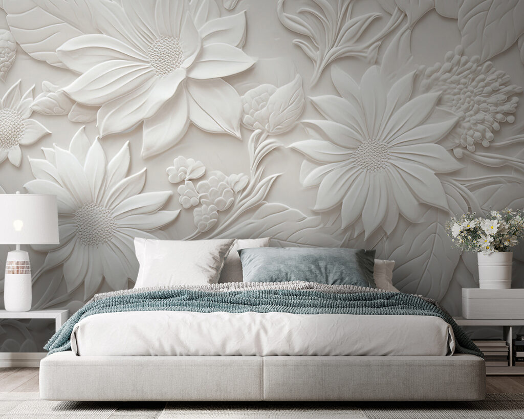 Fiori bianchi come sculture in un ambiente