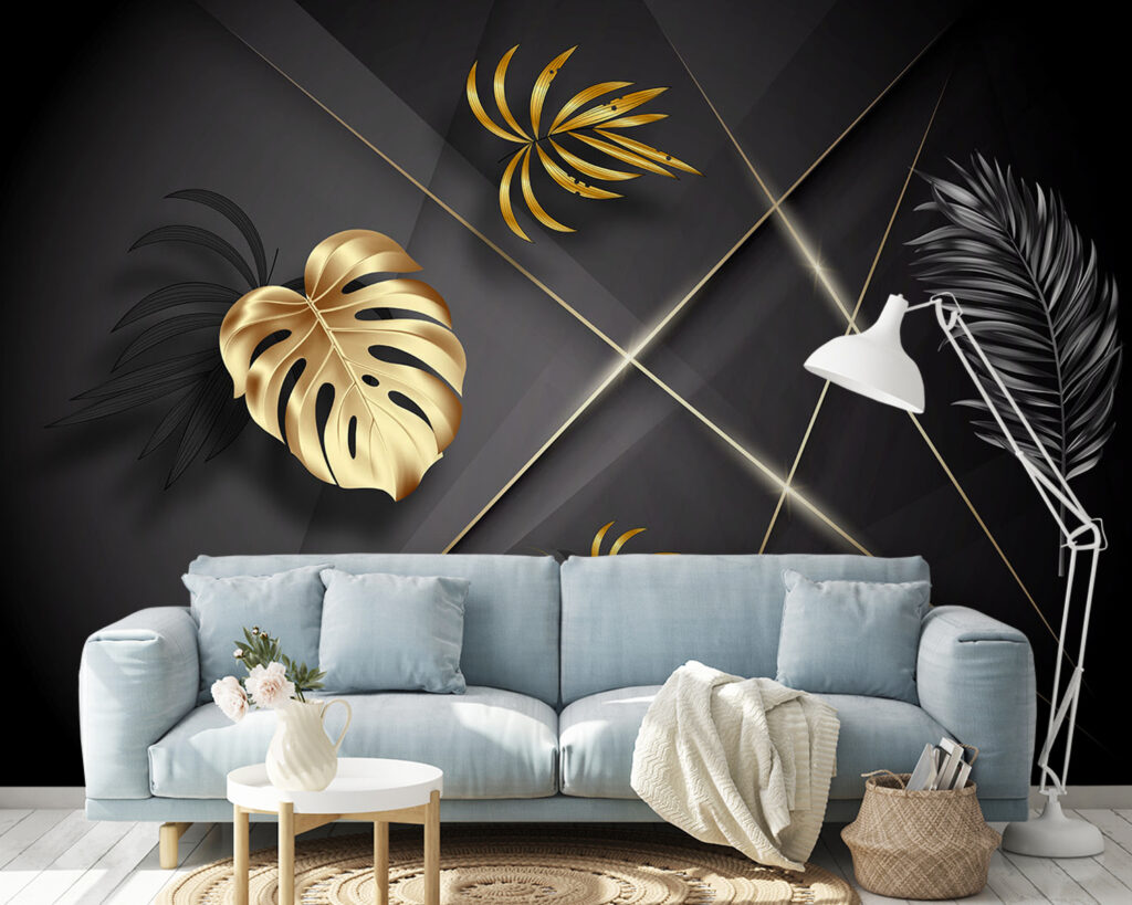Foglie dorate su nero — ambiente 2