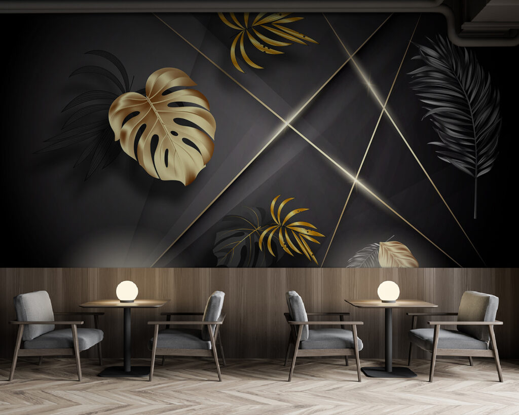 Foglie dorate su nero — ambiente 1
