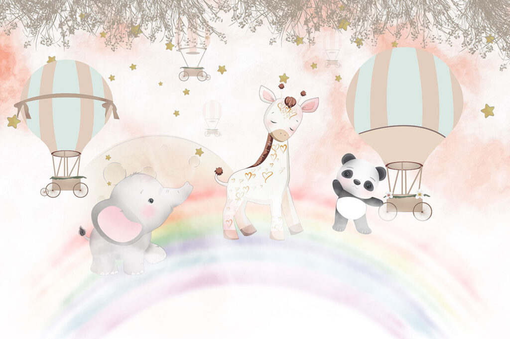Giraffa, panda e palloncini — design completo