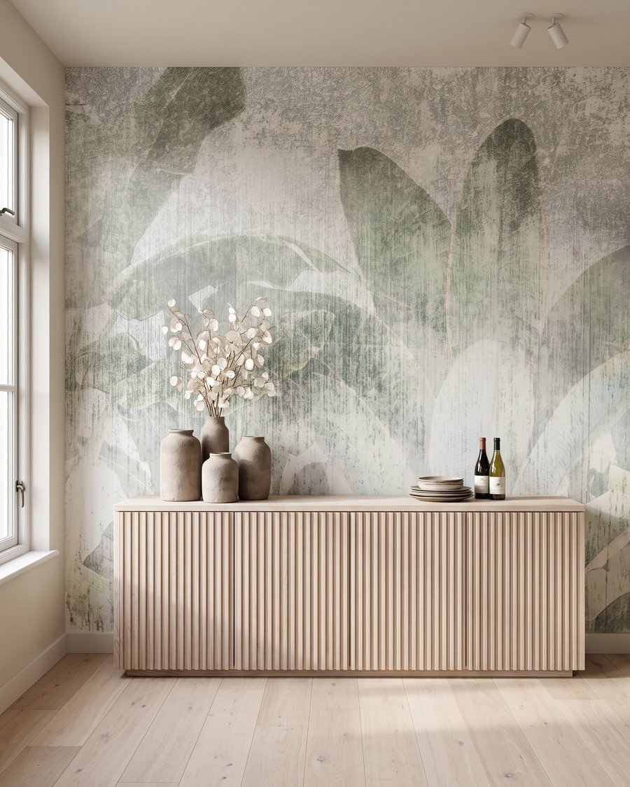 Foglie verdi sfumate in un ambiente