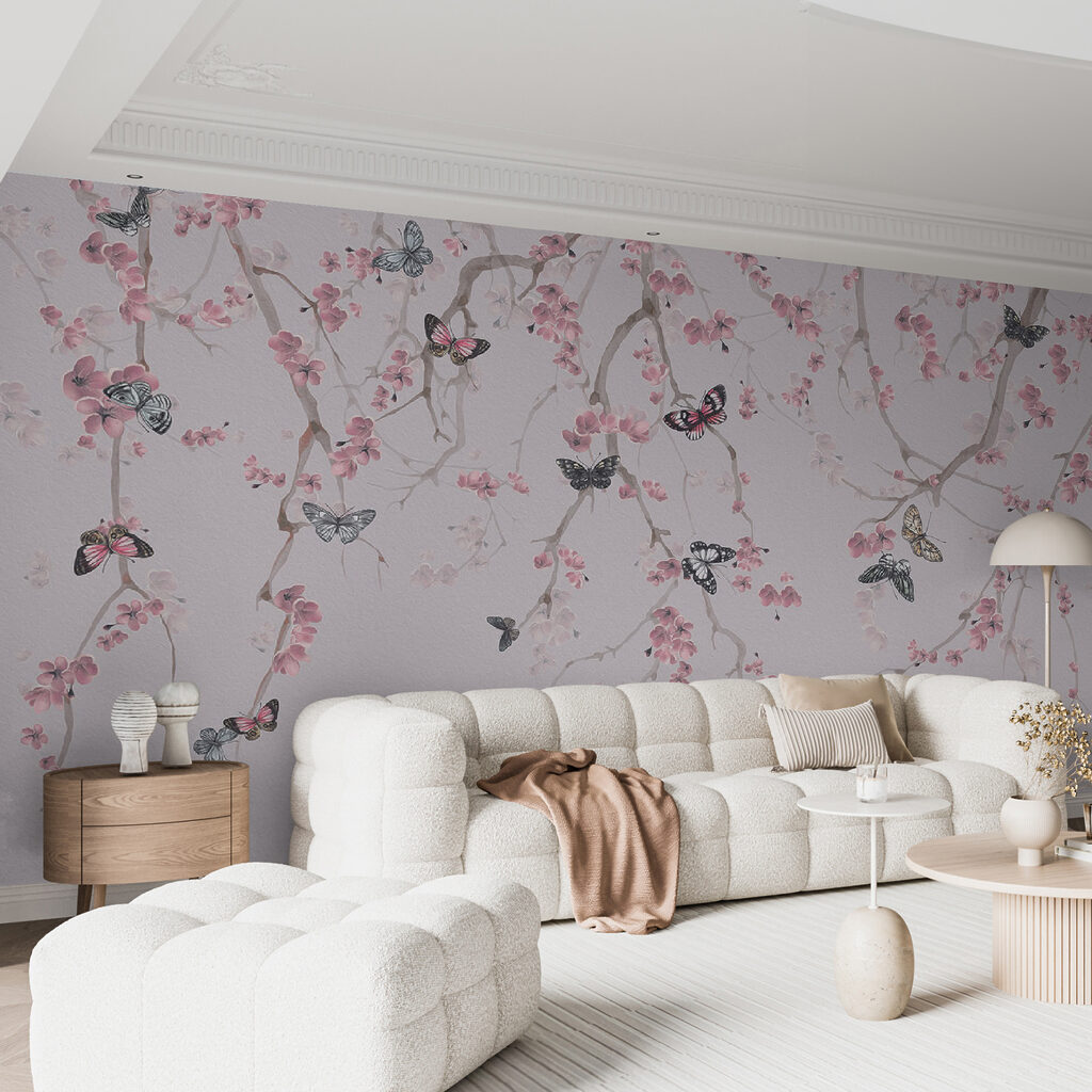Farfalle tra fiori rosa — ambiente 4